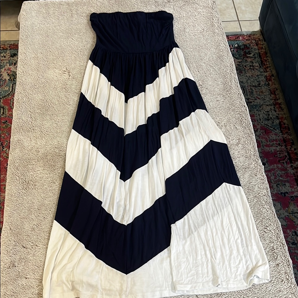 Saint Tropez West Blue and White Pleated A-Line Maxi Dress